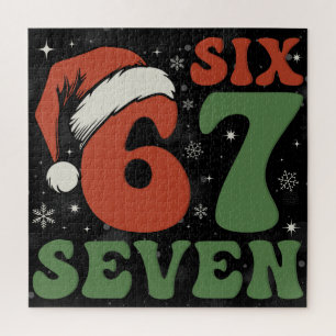 Six Seven 67 Funny Santa Hat Christmas Xmas Meme Jigsaw Puzzle