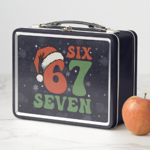 Six Seven 67 Funny Santa Hat Christmas Xmas Meme Metal Lunch Box
