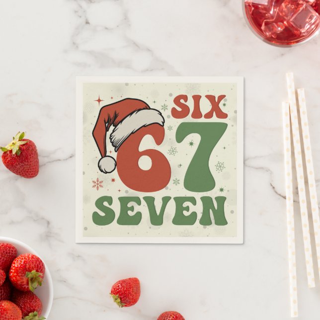 Six Seven 67 Funny Santa Hat Christmas Xmas Meme Napkin (Insitu)