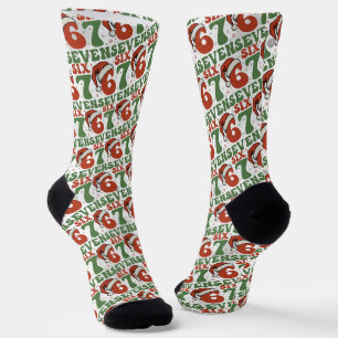 Six Seven 67 Funny Santa Hat Christmas Xmas Meme Socks