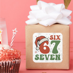 Six Seven 67 Funny Santa Hat Christmas Xmas Meme Square Sticker