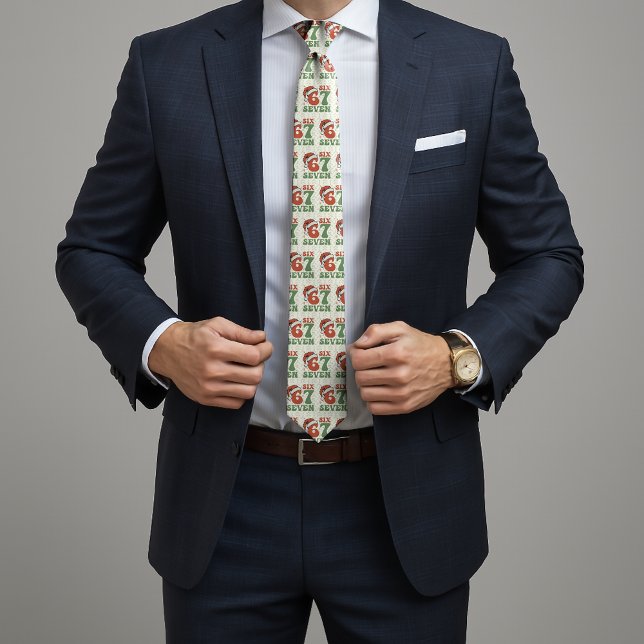 Six Seven 67 Funny Santa Hat Christmas Xmas Meme Tie (Creator Uploaded)