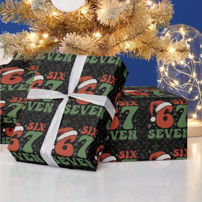 Six Seven 67 Funny Santa Hat Christmas Xmas Meme Wrapping Paper (Holidays)