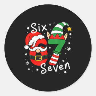 Six Seven 67 Meme 6 7 Elf Santa Christmas Pajamas  Classic Round Sticker