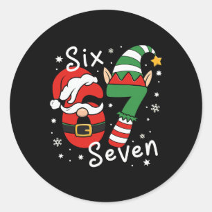 Six Seven 67 Meme 6 7 Elf Santa Christmas Pajamas Classic Round Sticker