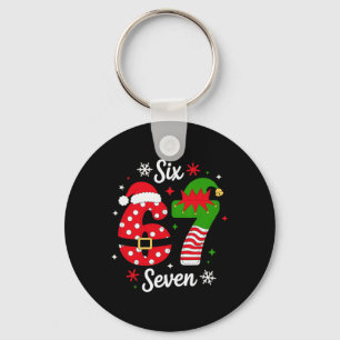 Six Seven 67 Meme 6 7 Santa Christmas Pajamas Kids Key Ring