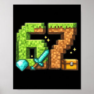 Six Seven 67 Meme Birthday Pixel Gamer Bday Party Poster
