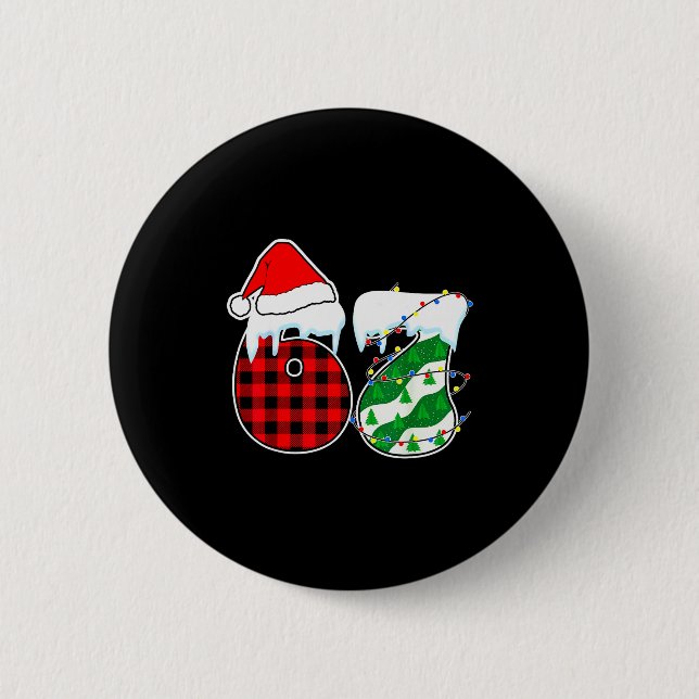 Six Seven 67 Meme Christmas Lights Santa Hat Ugly  6 Cm Round Badge (Front)