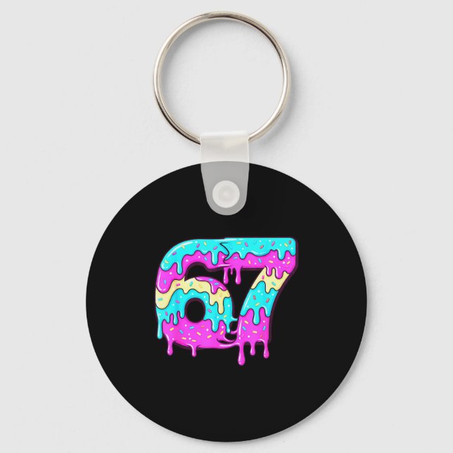Six Seven 67 Meme Drippy Number 67 Ice Cream  Key Ring (Front)