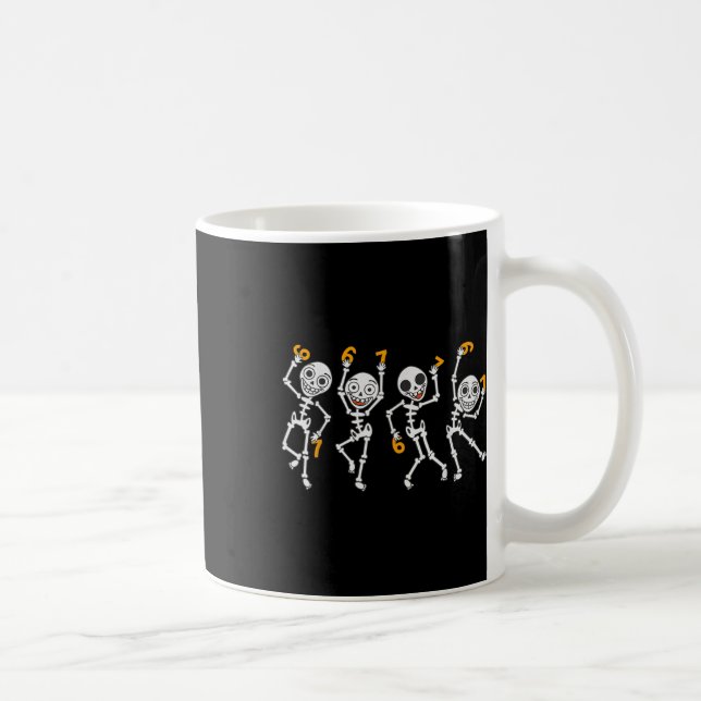 Six Seven 67 Meme Funny Halloween Dancing Skeleton Coffee Mug (Right)