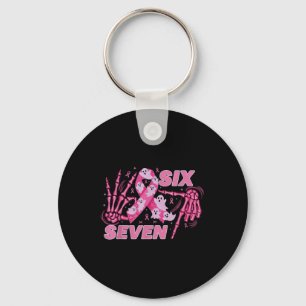 Six Seven 67 Meme Funny Skeleton Breast Cancer Awa Key Ring