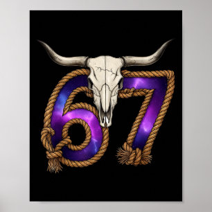 Six Seven 67 Meme Funny Western Cowboy Bull Skull  Poster