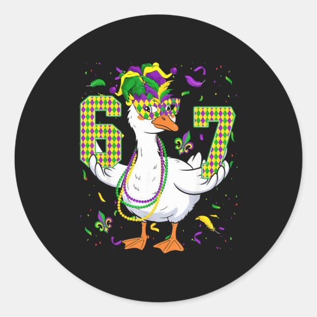 Six Seven 67 Meme Goose With Jester Hat &amp; Bead Classic Round Sticker (Front)