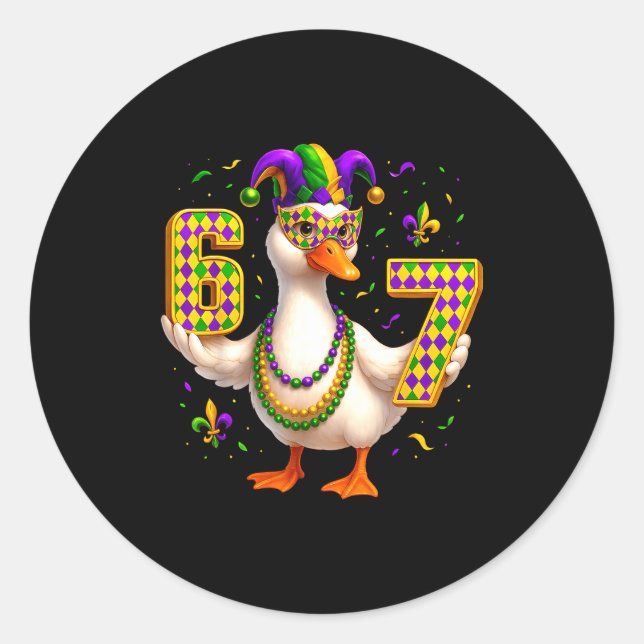 Six Seven 67 Meme Goose With Jester Hat &amp; Bead Classic Round Sticker (Front)