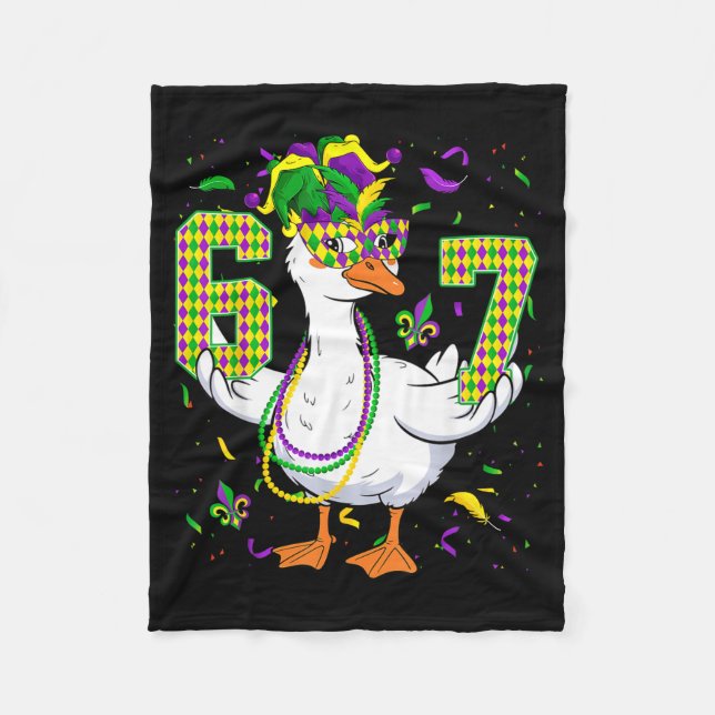 Six Seven 67 Meme Goose With Jester Hat &amp; Bead Fleece Blanket (Front)