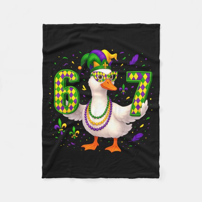 Six Seven 67 Meme Goose With Jester Hat &amp; Bead Fleece Blanket (Front)
