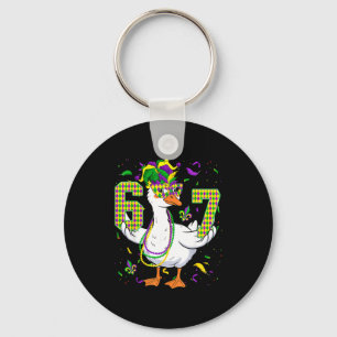 Six Seven 67 Meme Goose With Jester Hat & Bead Key Ring