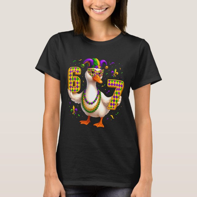 Six Seven 67 Meme Goose With Jester Hat &amp; Bead T-Shirt (Front)