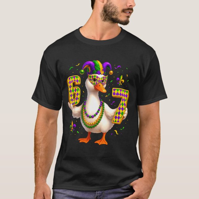 Six Seven 67 Meme Goose With Jester Hat &amp; Bead T-Shirt (Front)