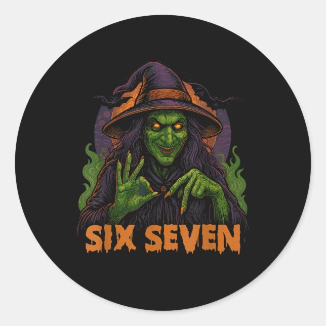 Six Seven 67 Meme Halloween Witch 6 7  Classic Round Sticker (Front)