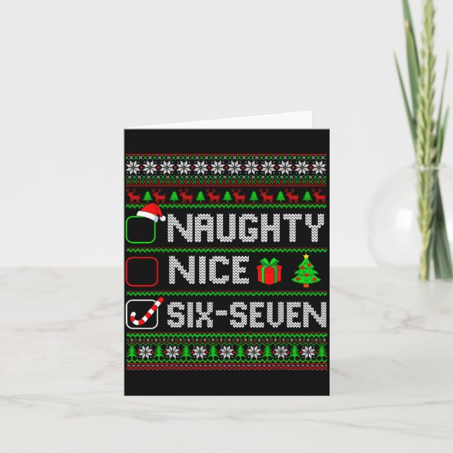 Six Seven 67 Meme Nice Naughty Christmas Pajamas M Card (Front)