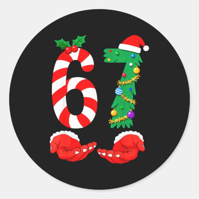 Six Seven 67 Meme Santa Christmas Holiday Funny  Classic Round Sticker (Front)
