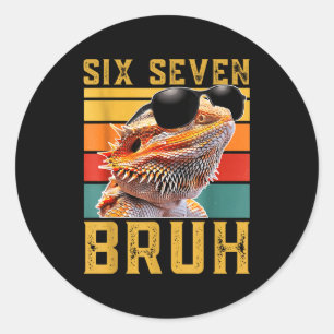 Six Seven 6 7 67 Meme Funny Bearded Dragon Design  Classic Round Sticker