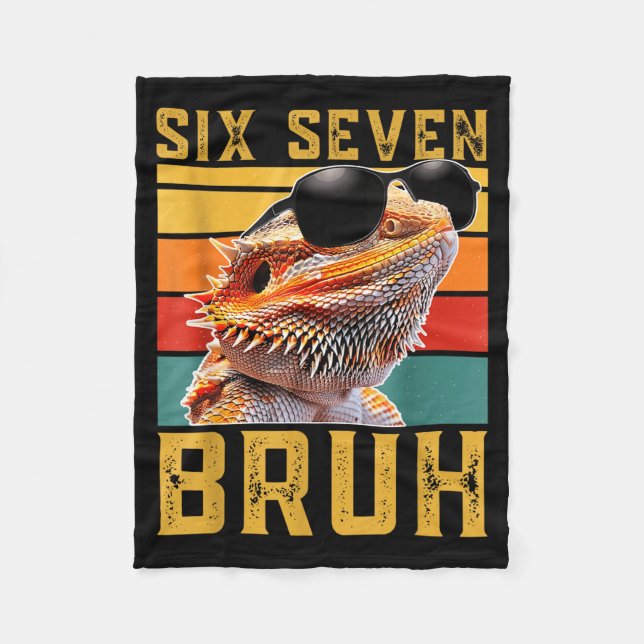 Six Seven 6 7 67 Meme Funny Bearded Dragon Design  Fleece Blanket (Front)