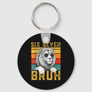 Six Seven 6 7 67 Meme Funny Lion Retro Vintage Des Key Ring