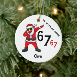Six Seven 6 7 67 Meme Santa Dubbing Personalized Ceramic Tree Decoration