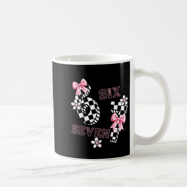 Six Seven 6 7 Checkered Cute Coquette Bow Girly 67 Coffee Mug (Right)