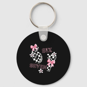 Six Seven 6 7 Checkered Cute Coquette Bow Girly 67 Key Ring
