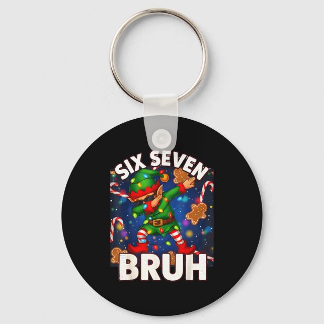 Six Seven 6 7 Funny Bruh Christmas Dabbing Elf Mat Key Ring (Front)