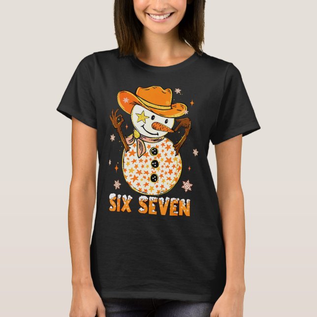 Six Seven 6 7 Gen Z Alpha Snowman Meme Slang Merry T-Shirt (Front)