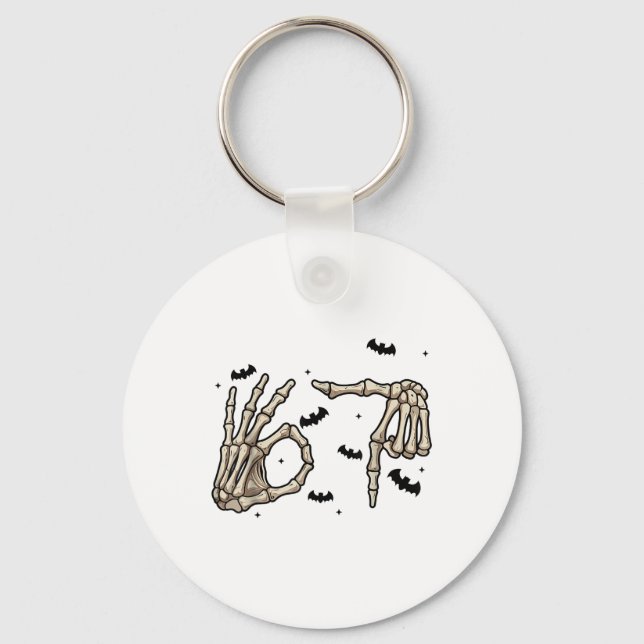 Six Seven 6 7 Meme 67 Skeleton Hand Halloween Cost Key Ring (Front)