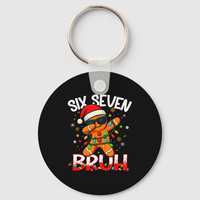 Six Seven 6 7 Meme Dabbing Gingerbread Man Christm Key Ring (Front)