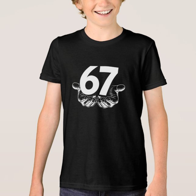 Six Seven 6 7 Meme Fun Design with Hands Tri-Blend Shirt (Front)