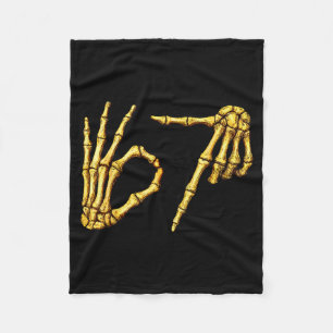 Six Seven 6 7 Meme Funny Skeleton Hands Sign Let's Fleece Blanket