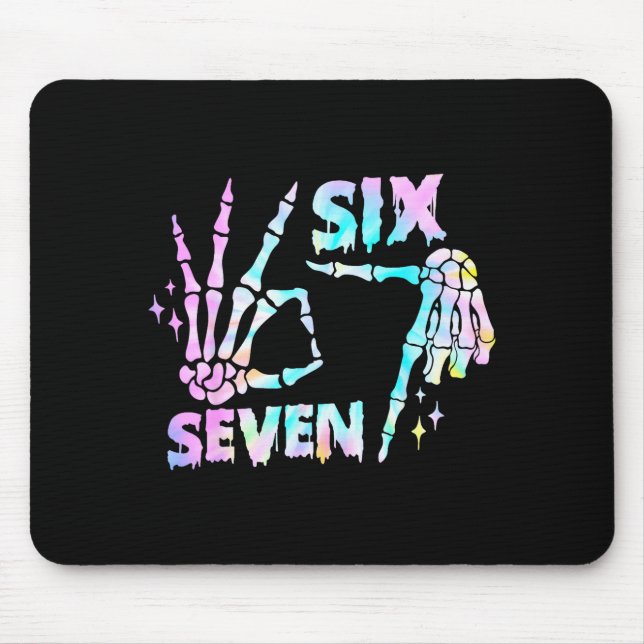 Six Seven 6 7 Meme Funny Skeleton Hands Sign Let's Mouse Pad (Front)