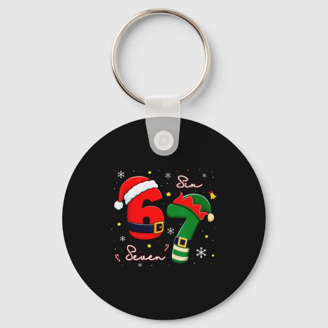 Six Seven 6 7 Meme Gen Alpha Slang Christmas Santa Key Ring (Front)
