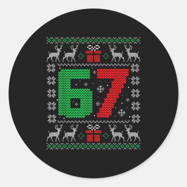 Six Seven 6 7 Meme Gen Alpha Slang Ugly Christmas  Classic Round Sticker (Front)