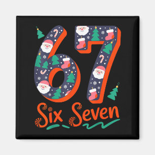 Six Seven 6 7 Meme Humor Santa Elf 67 Christmas Pa Magnet