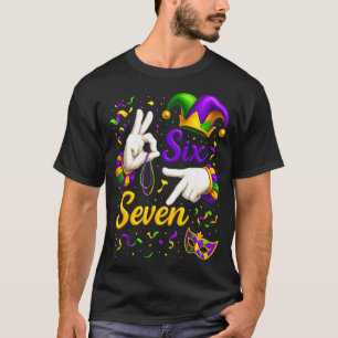 Six Seven 6 7 Meme Mardi Gras Jester Hand Sign Fat T-Shirt