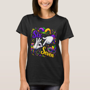 Six Seven 6 7 Meme Mardi Gras Jester Hand Sign Fat T-Shirt