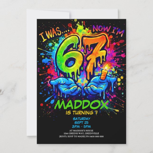 Six Seven Birthday Crafts Party Invitation,Graffit Invitation (Front)