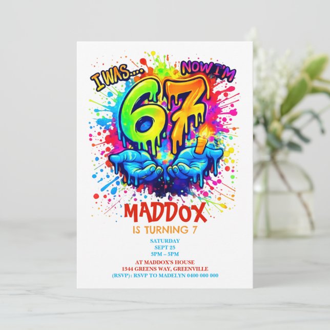 Six Seven Birthday Crafts Party Invitation,Graffit Invitation (Standing Front)