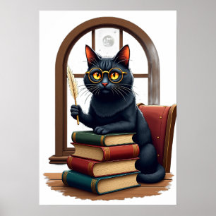 Six Seven Birthday Gift Dark Academia Cat Book Lov Poster