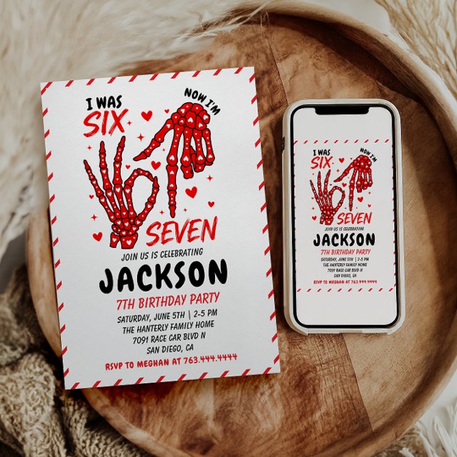 Six Seven Birthday Skeleton Hands Party Invitation (Six Seven Birthday Skeleton Hands Party Invitation
)
