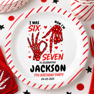 Six Seven Birthday Skeleton Hands Party Paper Plate