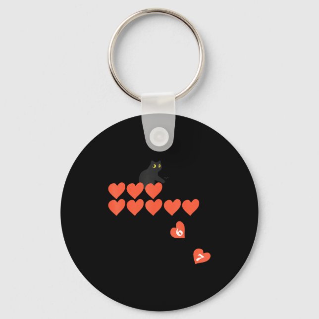 Six Seven Black Cat Knocking Off Hearts Funny 67 V Key Ring (Front)
